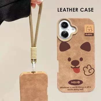 Милый мультяшный щенок печатный кожаный чехол + защитный чехол со шнурком мягкий силиконовый чехол для iPhone iPhone X золотой
