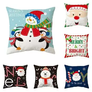 Милый мультяшный снеговик Санта-Клаус с принтом, чехол для подушки, украшение для дома, гостиной, дивана, квадратная подушка, наволочка 40X40CM