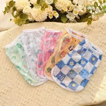 Милый мультяшный тонкий жилет для домашних животных, летняя дышащая сетчатая одежда для щенков для кошек, собак, кошек, одежда для маленьких собак XS белый