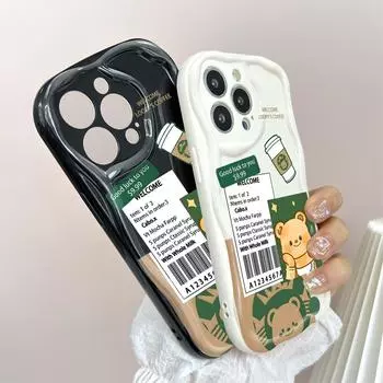 Милый мультяшный узор, кремовая текстура, мягкий силиконовый чехол с волнистыми краями, чехол для телефона для Huawei Honor Infinix Tecno iPhone iPhone 14 Pro чёрный