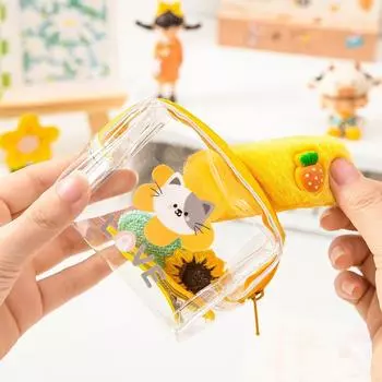 Милый мультяшный зверек, прозрачный ПВХ кошелек для монет, детские мини-портативные наушники, органайзер для кабеля передачи данных, женская водонепроницаемая косметичка