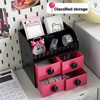 Милый настольный ящик для хранения, большая вместительная коробка для хранения косметики, органайзер для макияжа, многоцелевой детский канцелярский чехол для ручек белый