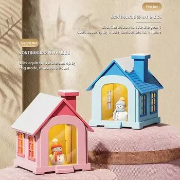Милый настольный увлажнитель с теплым светом, мини-увлажнитель Snow House, ультратихий, 2 режима, мини-генератор холодного тумана для спальни розовый