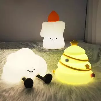 Милый ночник-облако, силиконовый, для детской комнаты, USB, перезаряжаемый, рождественский, прикроватный светильник, сенсорный ночник для спальни