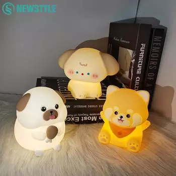Милый ночник в виде красной панды, перезаряжаемый, с таймером, детский светильник для сна, силиконовый, сенсорный, прикроватный, настольный светильник для детей, подарки