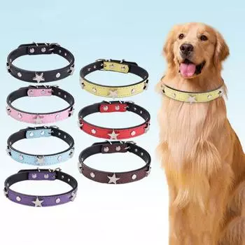 Милый ошейник для собак со звездами, кожаное ожерелье для щенков, ремешок на шею для кошек, для маленьких и средних собак S красный