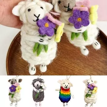 Милый овечка с цветами в сумке подвеска ручной работы из шерсти автомобильный брелок для ключей пара подарок на день рождения A