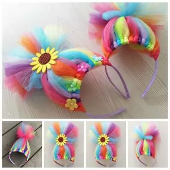 Милый парик тролля, тюль, детский парик с героями мультфильмов, аксессуары для волос, повязка на голову с троллем, дети