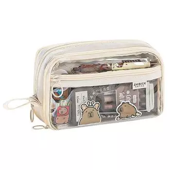 Милый пенал большой емкости, 6-слойная прочная и легко чистящаяся карманная сумка на молнии бежевый