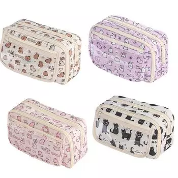 Милый пенал для девочек, стильный, большой емкости, школьный чехол с изображением животных, детский тканевый чехол на молнии, кавайные школьные принадлежности для детей