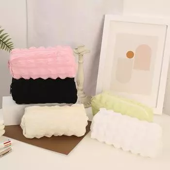 Милый пенал для крема с пуховкой, большая вместительная сумка для хранения, органайзер для канцелярских принадлежностей на молнии, пенал для хранения косметики, офисные канцелярские принадлежности чёрный