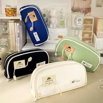 Милый пенал для собак, сумка для ручек, мультяшный дизайн, сумка для хранения с двумя отделениями для канцелярских принадлежностей
