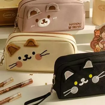 Милый пенал с изображением котенка из мультфильма для школьников, шикарный пенал с изображением милого кота, большая вместительная сумка для хранения канцелярских принадлежностей, сумка для школы