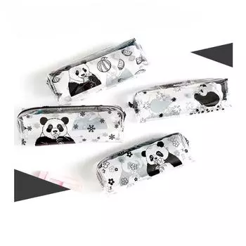 Милый пенал с пандой для студентов, мальчиков и девочек, милая сумка-карандаш с изображением панды, прозрачная вместительная сумка для хранения канцелярских принадлежностей
