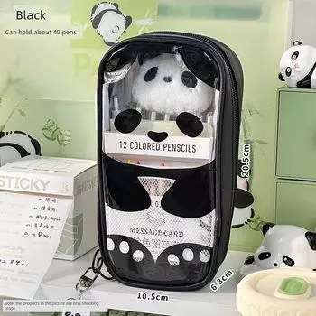 Милый пенал с пандой для третьего класса, второй класс, новинка 2025 года, красивый, креативный нишевый стиль, только для студентов, канцелярский пенал K Black