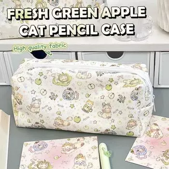 Милый пенал с принтом кошки, мультяшная сумка для карандашей с котенком, косметички, большая вместимость, сумка для хранения канцелярских принадлежностей, школьные принадлежности для студентов one size
