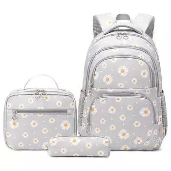 Милый пенал с рисунком «Ромашки» из 3 предметов — регулируемый, легкий, водонепроницаемый пенал — черный, подкладка из полиэстера, застежка-молния, можно стирать вручную