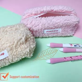 Милый пенал в японском стиле из плюша с овечьей шерстью для девочек начальной и средней школы, вместительный держатель для канцелярских принадлежностей.