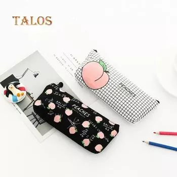 Милый персиковый пенал, холщовая канцелярская сумка, сумка на молнии, школьный подарочный пакет для школьников, маленькие сумки