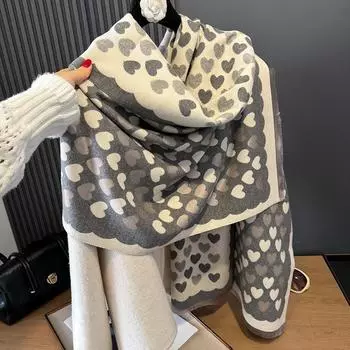 Милый персиковый сердечный теплый атмосферный утолщенный платок женский осенне-зимний милый студенческий шарф женский 185cm светло-коричневого