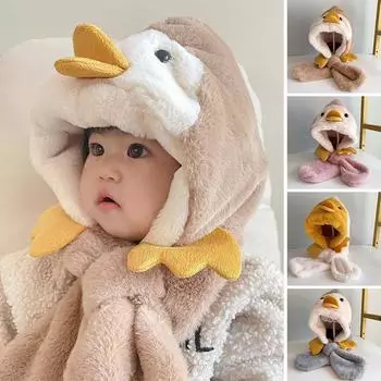 Милый пингвин, детский цельный шарф, шапка, детский теплый головной убор, чепчик, детская плюшевая защитная шапка для ушей One Size жёлтый