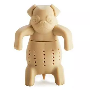 Милый пищевой силиконовый фильтр для чайных листьев для мопсов, фильтр для травяных специй бежевый