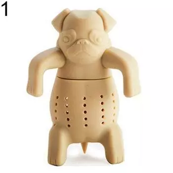 Милый пищевой силиконовый фильтр для чайных листьев для мопсов, фильтр для травяных специй белый