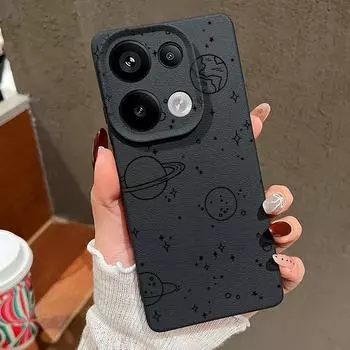 Милый планетарный принт кожа текстура тонкий чехол для телефона Xiaomi 13T Pro Poco X7 X6 Redmi Note 14 13 Pro 12 11 10 Pro TPU мягкий противоударный матовый чехол Redmi Note 14 5G чёрный