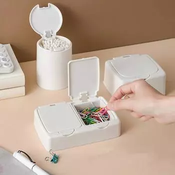 Милый пластиковый кнопочный настольный ящик для хранения ювелирных изделий, органайзер с крышкой, косметическая помада, шпилька, ватный тампон, контейнер для мелочей