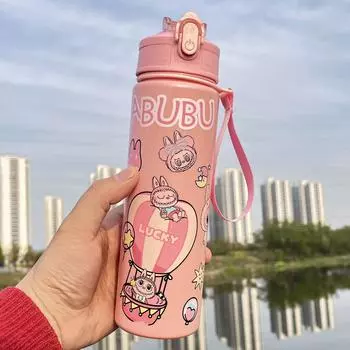 Милый пластиковый стакан для воды Labub, Повседневный стакан для занятий спортом на открытом воздухе, Простой и портативный детский стакан для космоса
