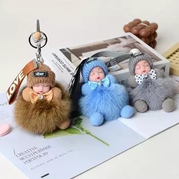 Милый плюшевый брелок для ключей Спящая кукла-младенец Плюшевая игрушка Kawaii Брелок для ключей Сумка Подвеска Детские игрушки Подарок на день рождения белый