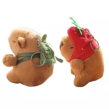 Милый плюшевый брелок капибара с клубникой/черепаховым рюкзаком, мультяшный брелок Капила, кукла, плюшевая игрушка-кукла капибара, автомобильный кулон Turtle Backpack