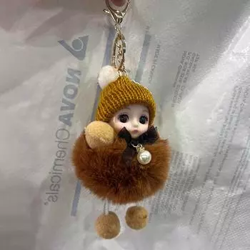 Милый плюшевый брелок с имитацией меха кролика Рекс, брелок в виде мяча, большой глаз куклы, подвеска для сумки в машину