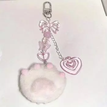 Милый плюшевый брелок в виде кошачьей лапки Y2K сладкая звезда розовое сердце бант мобильный телефон брелок акриловая цепочка