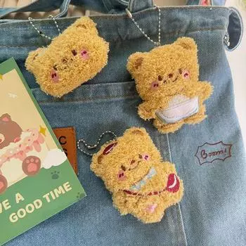 Милый плюшевый брелок в виде медведя-масла для женщин и девочек, мультяшный кавайный брелок, уникальный дизайн, автомобильные ключи, цепочки
