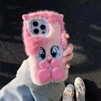Милый плюшевый чехол для iPhone 16 Pro 15 14 13 12 11 Pro Max противоударный чехол iPhone 11 розовый