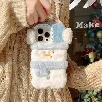 Милый плюшевый чехол для телефона со снеговиком для iPhone 16 Pro 15 14 13 12 11 Pro Max, противоударный чехол iPhone 11 белый