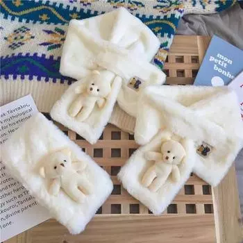 Милый плюшевый чехол на шею, защита от холода и тепла для шеи, чехол для лобового стекла, шарф Send bear doll-24 * 80cm белый