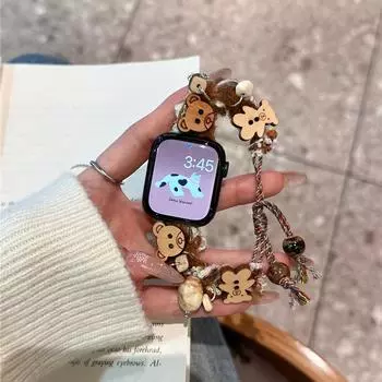 Милый плюшевый деревянный ремешок для Apple Watch Series 9, 8, 7, 6, 5, 4, 3 2se, ремешок для часов IWatch Ultra 2, 49 мм, 45, 41 мм, 40, 44 мм, браслет 38 40 41mm