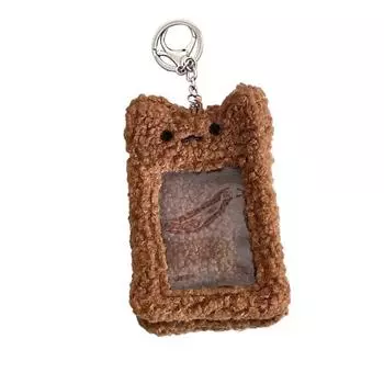 Милый плюшевый держатель для фотокарточек с мультяшным медведем, держатель для фото, милый брелок для удостоверения личности, чехол для студенческой карты, защита для кредитов, канцелярский держатель для карт коричневый