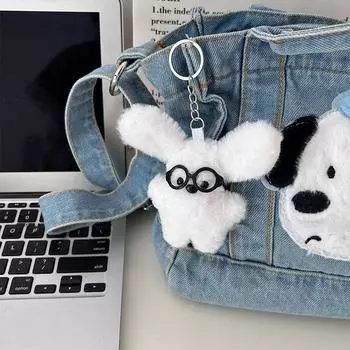 Милый плюшевый кролик-пилот, кукла, брелок, мультяшный плюшевый кролик, брелок, сумка, кулон, украшение для рюкзака для девочек, подарок на день рождения one size
