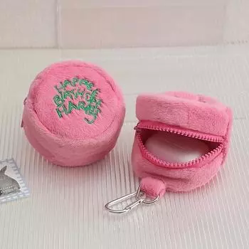 Милый плюшевый круглый кошелек для монет, мини-сумка для хранения, вышитый брелок для ключей для девочек и женщин small розовый
