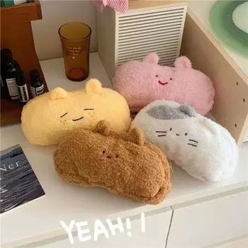 Милый плюшевый пенал большой вместимости с многофункциональной сумкой для хранения розовый