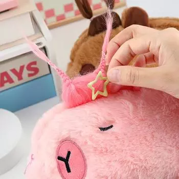 Милый плюшевый пенал с капибарой, косметичка, сумка для ручек с морской свинкой, большая вместительная сумка-карандаш, школьные принадлежности, коробка для канцелярских принадлежностей розовый