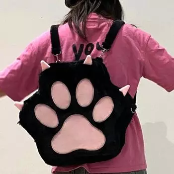 Милый плюшевый рюкзак с кошачьими лапками и регулируемыми ремнями, кавайная сумка на молнии, милая школьная сумка, мультяшный рюкзак для женщин и девочек белый