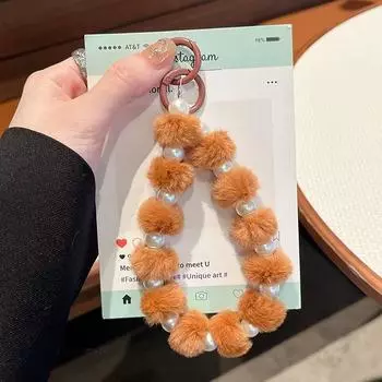 Милый плюшевый шарик для волос с бусинами, анти-потеряющийся телефонный чехол, сумка, подвеска, украшение, брелок, подарок розы красного