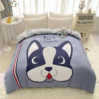 Милый пододеяльник с изображением собаки, мультяшный щенок, хлопковый стеганый чехол, постельное белье, декор детской комнаты, легкое одеяло, покрывало для мальчиков и девочек 160x210cm Single 1Pc