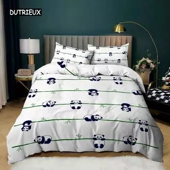 Милый пододеяльник с пандой, 3D кавайные мультяшные животные, комплект постельного белья для детей и девочек, мягкий пододеяльник из микрофибры с застежкой-молнией EU single(135x200cm)