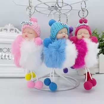 Милый помпон спящий ребенок плюшевая кукла двухцветный шарик для волос брелок сумки подвески украшения