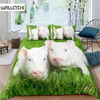 Милый поросенок пододеяльник Kawaii Pig комплект постельного белья из полиэстера свиньи цветочный пододеяльник Twin King для подростка мальчик девочка подарок декор комнаты EU single(135x200cm)